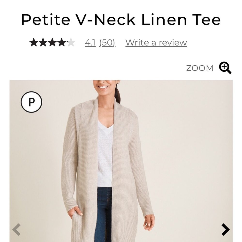 Chico’s White V-Neck Linen Tee - Petite Medium (Chico’s 1P) - Preowned